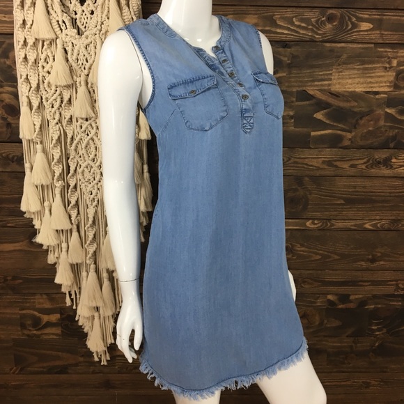 beachlunchlounge Dresses & Skirts - Beachlunchlounge | Frayed Button Down Denim Dress